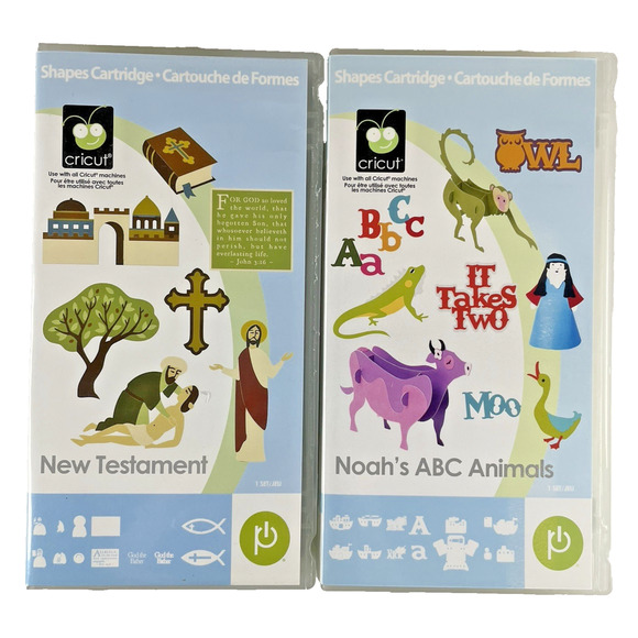Cricut Cartridge Lot of 2 Bible Religion New Testament & Noah Animals ABC LINKED - Picture 1 of 11
